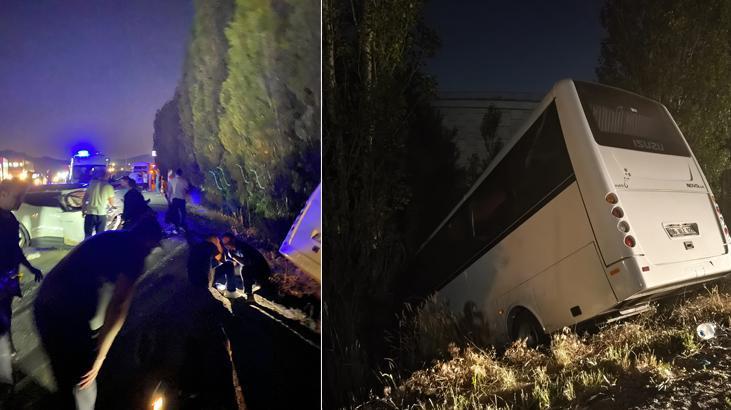 Ters şeride giren otomobil servisi şarampole uçurdu: 8 yaralı