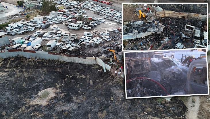 İzmir'de yediemin otoparkı alevlere teslim! 50 motosiklet ile 12 araç kül oldu