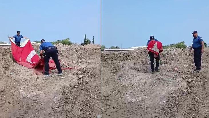 Duygulandıran bayrak hassasiyeti! Molozların arasından çıkarıldı