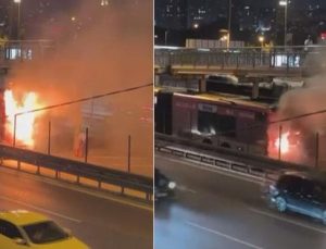Kağıthane’de faciadan dönüldü! Seyir halindeki metrobüs alev aldı; yolcular tahliye edildi
