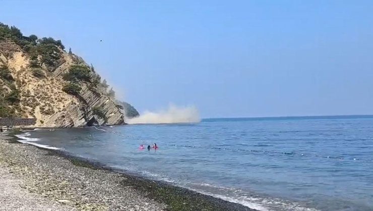 Yer: Mudanya! Denizde yüzenler dehşeti yaşadı: Kayalar denize düştü