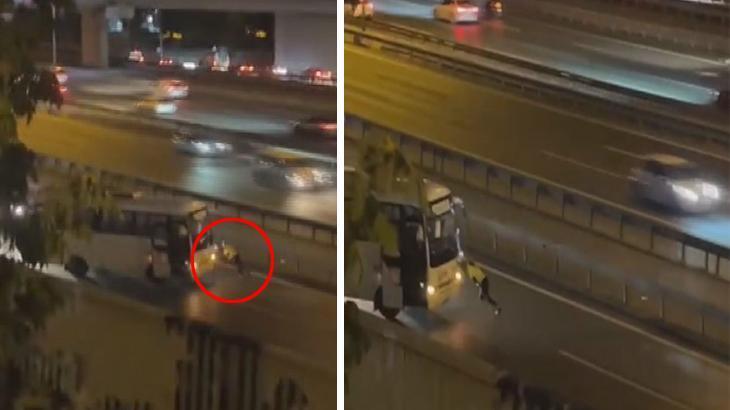 Görüntüler İstanbul’dan! Kadın polis arızalanan midibüsü böyle itti