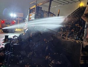 Kayseri’de sebze ve meyve yüklü kamyon alevlere teslim oldu