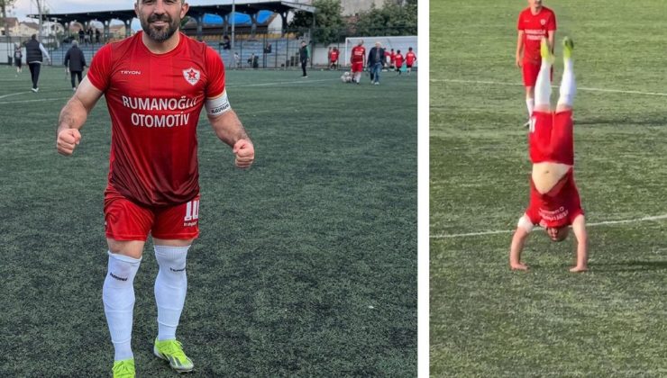 Amatör futbolcunun “11 taklalı” gol sevinci