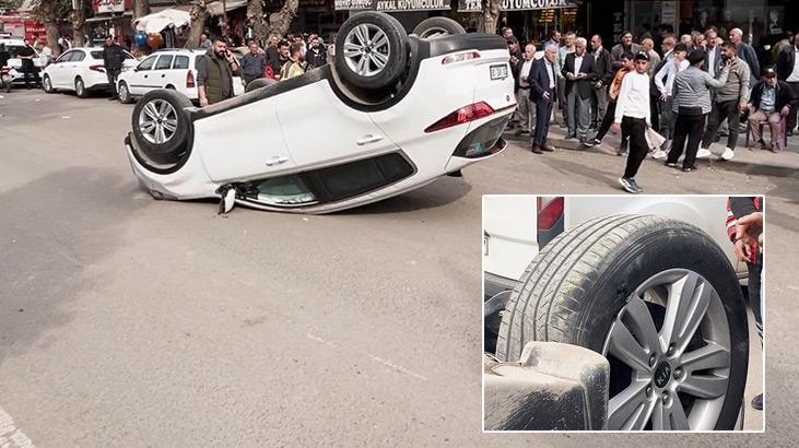 Diyarbakır’da lastiği patlayan otomobil takla attı!