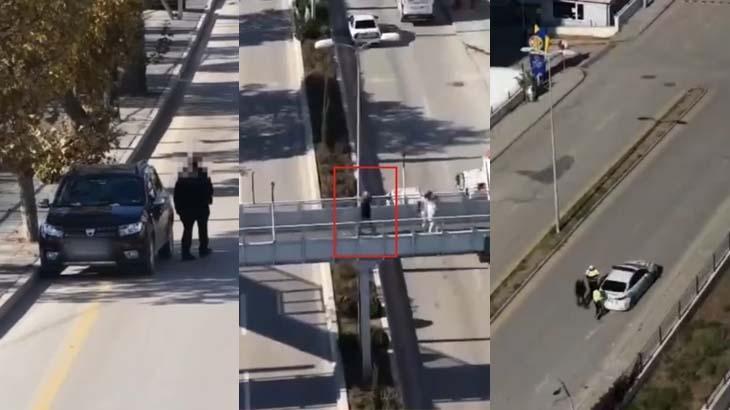Polisi görünce arabayı yolda bırakıp yürüdü! Kurnaz sürücünün planını dron bozdu: Böyle yakalandı